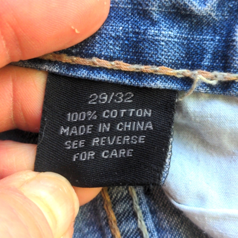 Black Denim Blue Jeans with Some Light Distressing Back Pocket Flap Button Closu - Picture 8 of 12